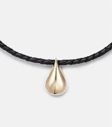 Mateo Water Droplet 14kt gold and leather necklace | Thumbnail 2