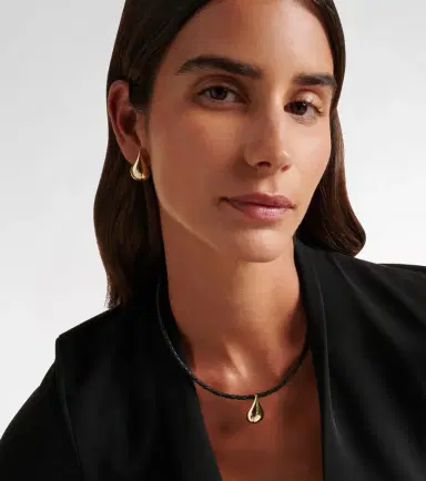 Mateo Water Droplet 14kt gold and leather necklace | Thumbnail 4