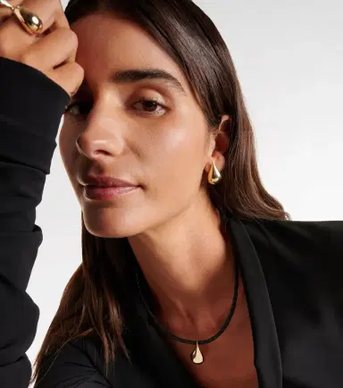 Mateo Water Droplet 14kt gold and leather necklace | Thumbnail 5