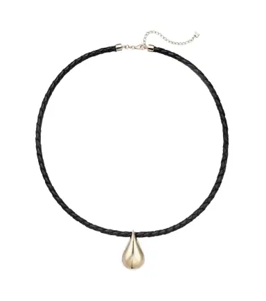 Mateo Water Droplet 14kt gold and leather necklace | Thumbnail 1