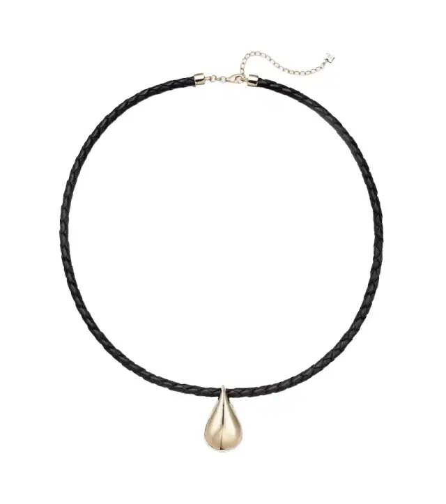 Mateo Water Droplet 14kt gold and leather necklace