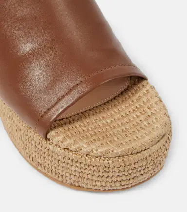 Gianvito Rossi Leather and raffia wedge mules | Thumbnail 2