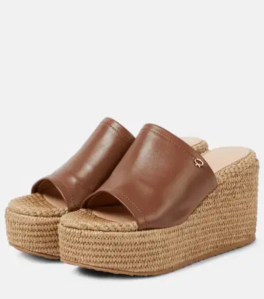 Gianvito Rossi Leather and raffia wedge mules | Thumbnail 3