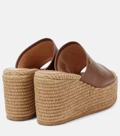 Gianvito Rossi Leather and raffia wedge mules | Thumbnail 4