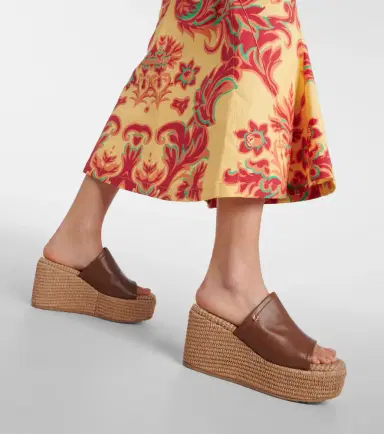 Gianvito Rossi Leather and raffia wedge mules | Thumbnail 6