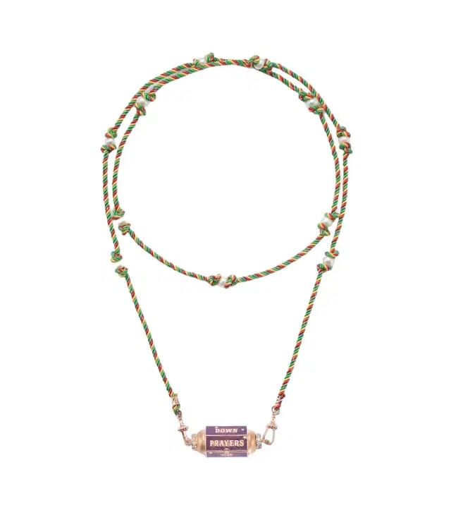 Prayers Box 18kt rose gold locket necklace with diamonds and pearls