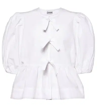 Ganni Bow-detail cotton poplin blouse | Thumbnail 1 Ganni Bow-detail cotton poplin blouse | Thumbnail 1