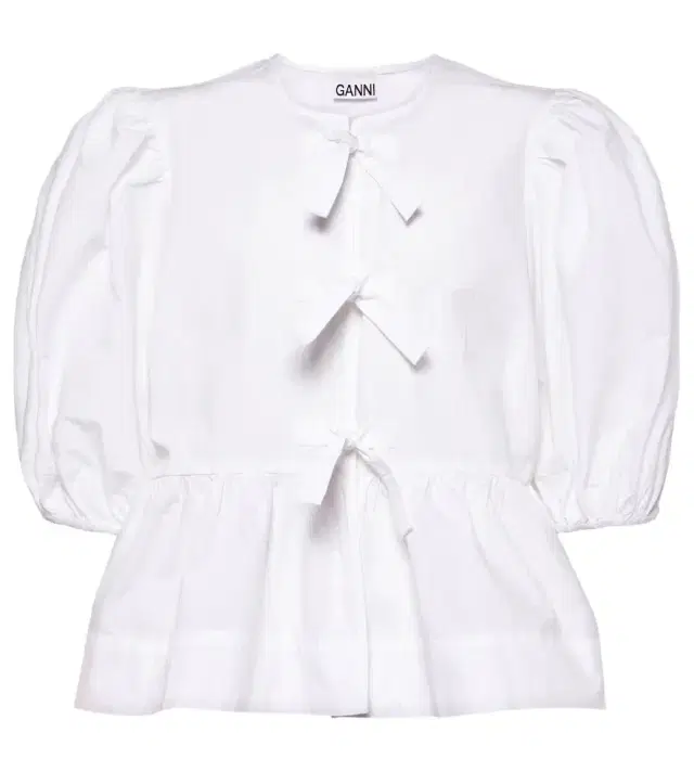 Ganni Bow-detail cotton poplin blouse