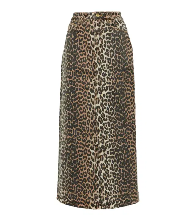 Ganni Leopard-print denim maxi skirt