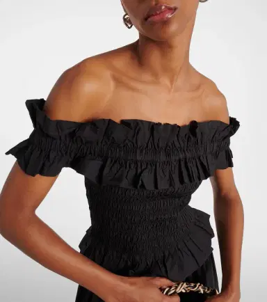 Ganni Smocked off-shoulder cotton poplin top | Thumbnail 3 Ganni Smocked off-shoulder cotton poplin top | Thumbnail 3