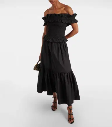 Ganni Smocked off-shoulder cotton poplin top | Thumbnail 4 Ganni Smocked off-shoulder cotton poplin top | Thumbnail 4