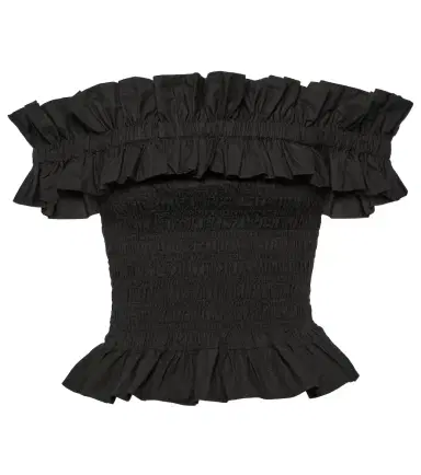Ganni Smocked off-shoulder cotton poplin top | Thumbnail 1 Ganni Smocked off-shoulder cotton poplin top | Thumbnail 1
