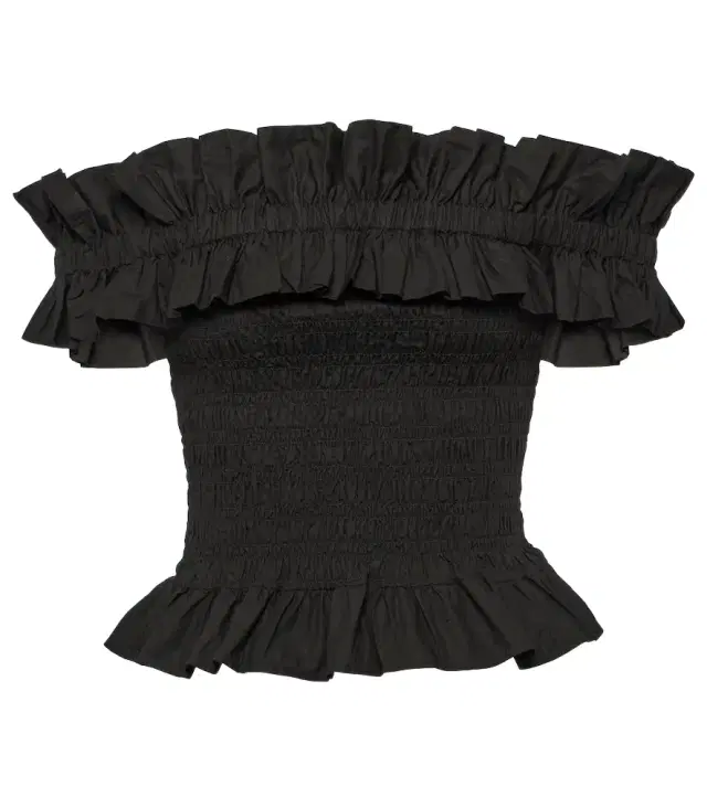 Smocked off-shoulder cotton poplin top