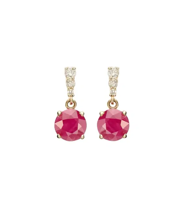 Stone and Strand 14kt gold earrings with rubies and diamonds