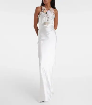 Rodarte Bridal floral-appliqué lace-trimmed silk gown | Thumbnail 3