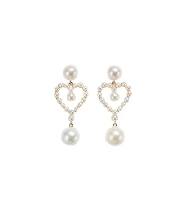 Sophie Bille Brahe Pearl Heart 14kt gold pendant earrings with pearls | Thumbnail 1 Sophie Bille Brahe Pearl Heart 14kt gold pendant earrings with pearls | Thumbnail 1