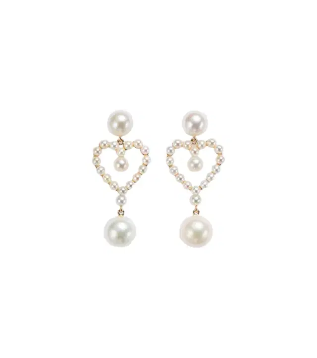 Sophie Bille Brahe Pearl Heart 14kt gold pendant earrings with pearls