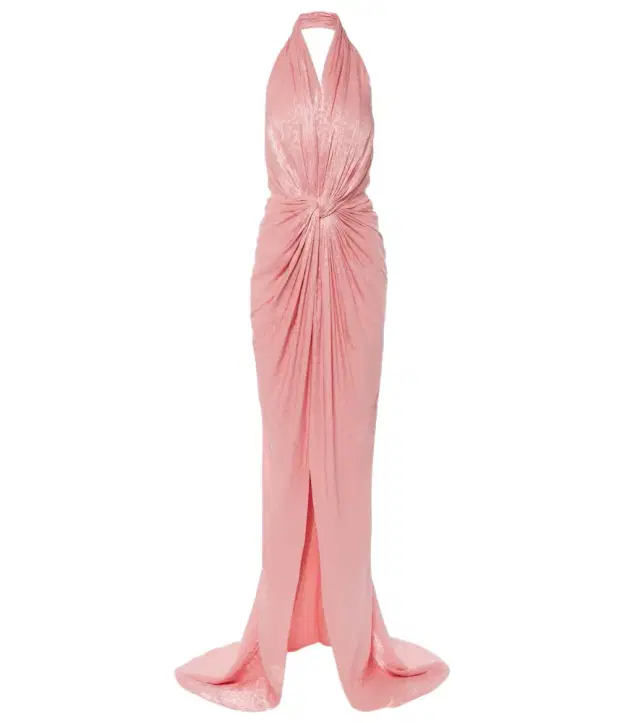 Costarellos Joa draped metallic georgette gown