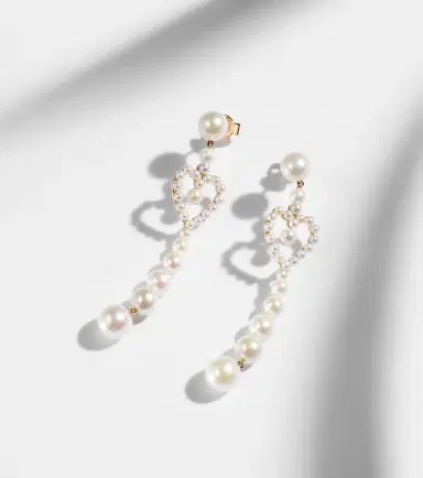 Sophie Bille Brahe Pearl Heart 14kt gold drop earrings with freshwater pearls | Thumbnail 2