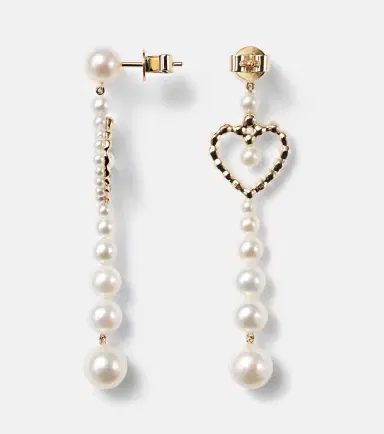 Sophie Bille Brahe Pearl Heart 14kt gold drop earrings with freshwater pearls | Thumbnail 3