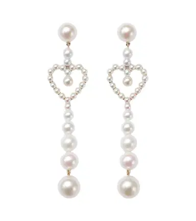 Sophie Bille Brahe Pearl Heart 14kt gold drop earrings with freshwater pearls | Thumbnail 1