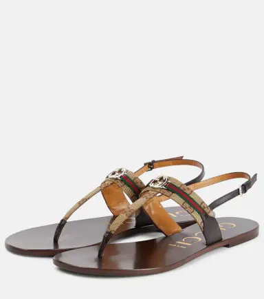 Gucci Leather-trimmed thong sandals | Thumbnail 3