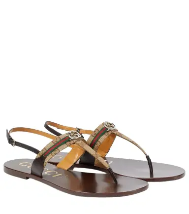Gucci Leather-trimmed thong sandals | Thumbnail 1