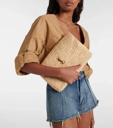 Saint Laurent Cassandre Large raffia pouch | Thumbnail 4