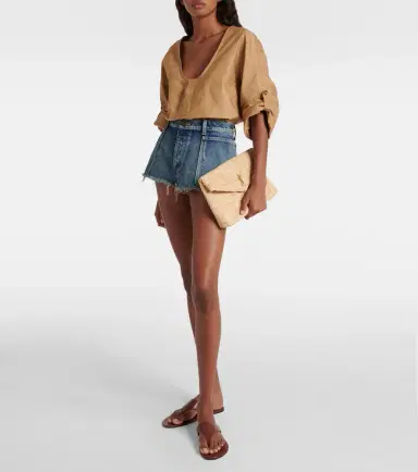 Saint Laurent Cassandre Large raffia pouch | Thumbnail 5