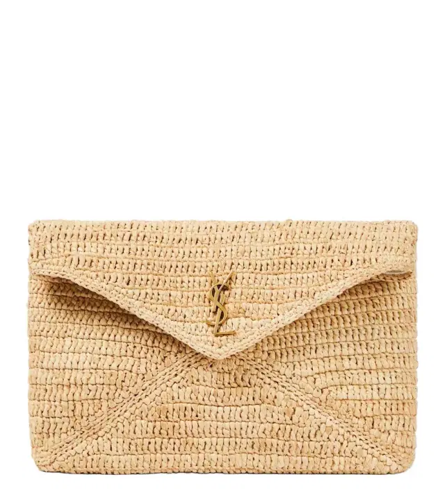 Saint Laurent Cassandre Large raffia pouch