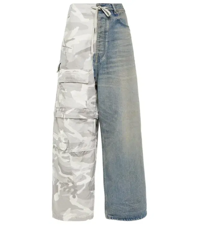 Cotton ripstop and denim cargo pants