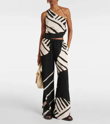 SIR Arte printed one-shoulder silk satin crop top | Thumbnail 2