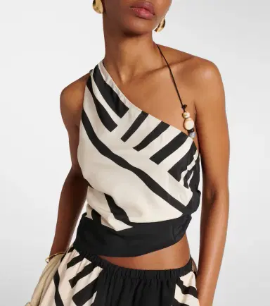SIR Arte printed one-shoulder silk satin crop top | Thumbnail 4