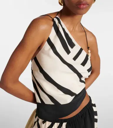 SIR Arte printed one-shoulder silk satin crop top | Thumbnail 5