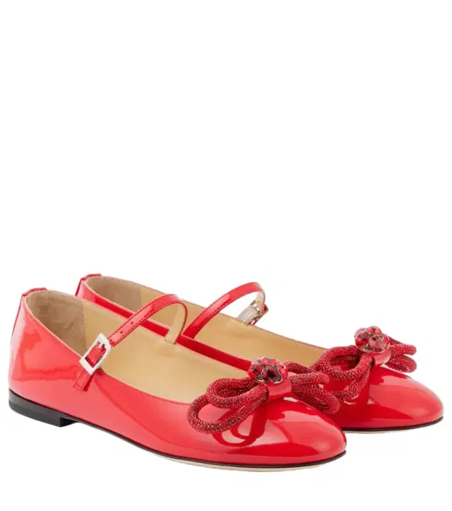 Mach & Mach Bow-detail patent leather Mary Jane flats