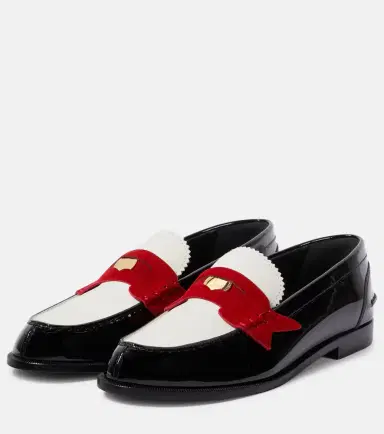 Christian Louboutin Penny suede-trimmed patent leather penny loafers | Thumbnail 2