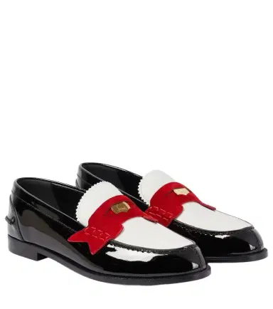 Christian Louboutin Penny suede-trimmed patent leather penny loafers | Thumbnail 1
