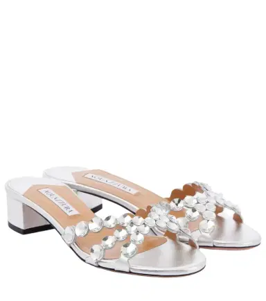 Aquazzura Crystal Mirage embellished leather mules | Thumbnail 1