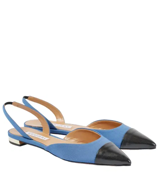 Aquazzura Milanese leather-trimmed slingback flats