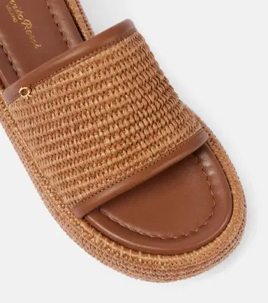 Gianvito Rossi Amami leather and raffia platform mules | Thumbnail 3