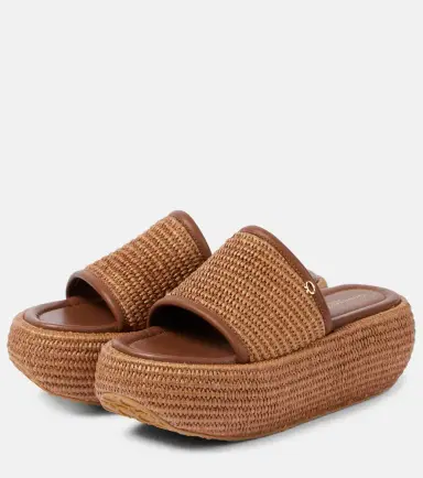 Gianvito Rossi Amami leather and raffia platform mules | Thumbnail 4