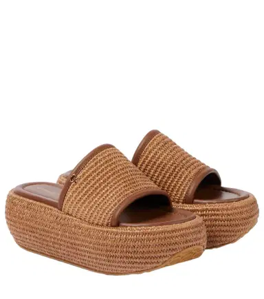 Gianvito Rossi Amami leather and raffia platform mules | Thumbnail 1