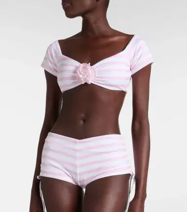 Bananhot Stefani striped off-shoulder crop top | Thumbnail 2