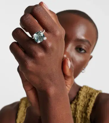 Bucherer Fine Jewellery Peekaboo 18kt white gold ring with aquamarine and diamonds | Thumbnail 2