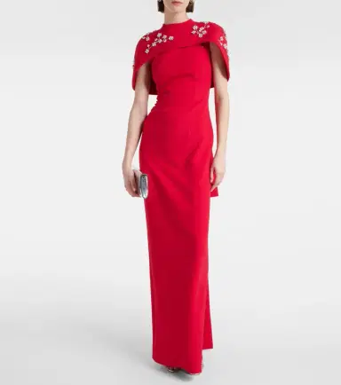 Safiyaa Embroidered caped crêpe gown | Thumbnail 3