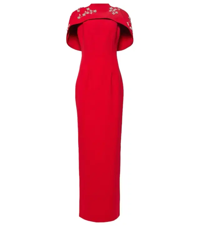 Safiyaa Embroidered caped crêpe gown