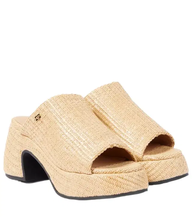 Ganni Butterfly raffia platform mules