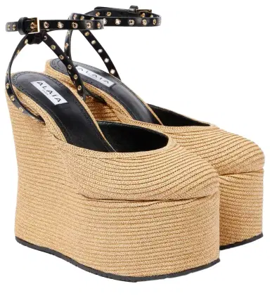 Alaïa Alaïa LA leather-trimmed paper straw wedges | Thumbnail 1 Alaïa Alaïa LA leather-trimmed paper straw wedges | Thumbnail 1