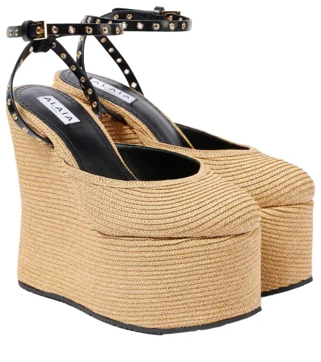 Alaia Alaïa LA leather-trimmed paper straw wedges