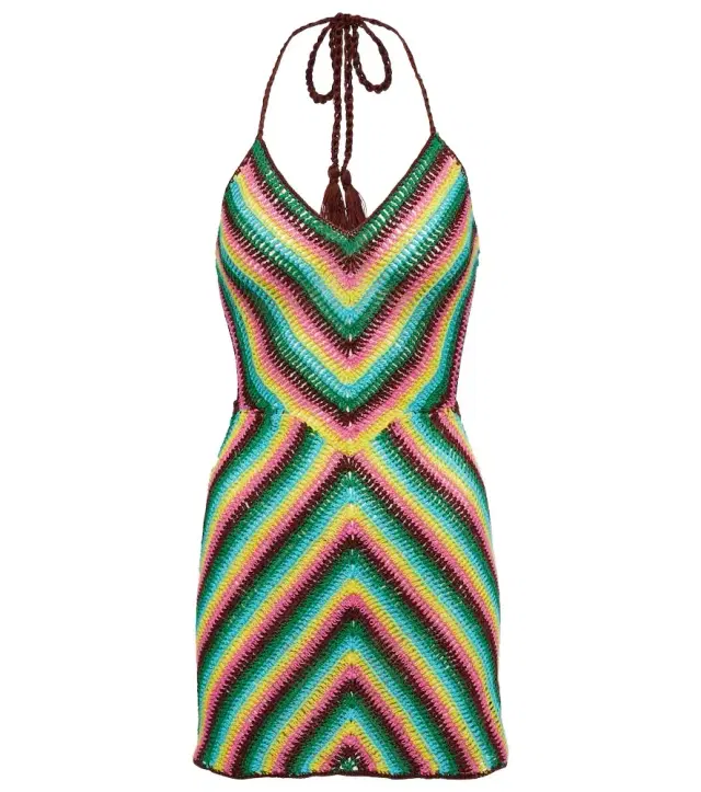 Anna Kosturova Striped crochet cotton minidress